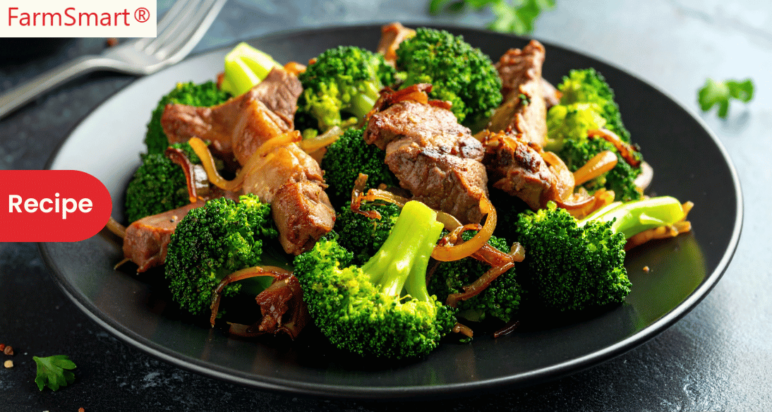 Savory Pink Oyster Mushroom stir fry with broccoli and fresh herbs