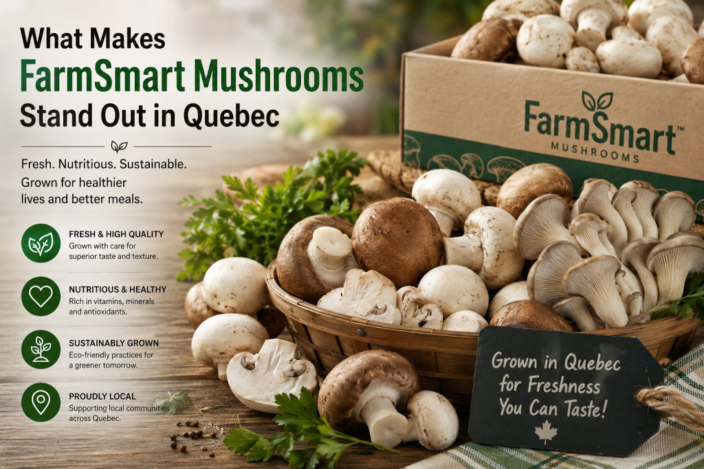 Fresh FarmSmart Mushrooms displayed for healthy cooking in Quebec